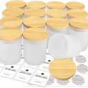 15 Pack Empty Candle Jars, 7oz Frosted Glass Jars with Bamboo Lids Candle Containers in Bulk for Making Candles, Stickers and Labels Included