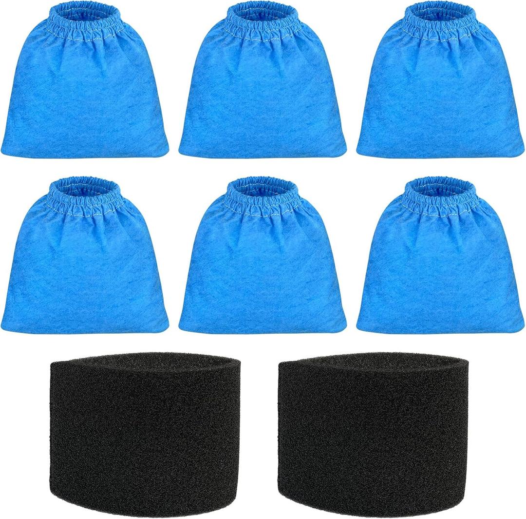6 Pack VRC5 Filter Bags & 2 Pcs VFF51 Foam Filters Kit Compatible with Vacmaster Most 4 to 16 Gallon Wet/Dry Vacuum, Part# VRC51