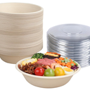 JAYEEY 32 oz Round Disposable salad bowls with lids, Sugarcane Fiber Paper Bowls take away food containers Plant Fibers Freezer Safe 50 Pack