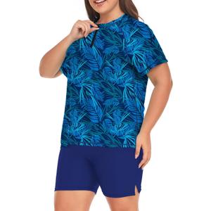 Inno Women's Plus Size 2 Piece Rash Guard Swimsuits Short Sleeve with Boyshorts UPF 50+ Surfing Swimwear  5X (Zipper, Blue) Inno Women's Plus Size 2 Piece Rash Guard Swimsuits Short Sleeve with Boyshorts UPF 50+ Surfing Swimwear  5X (Zipper, Blue)