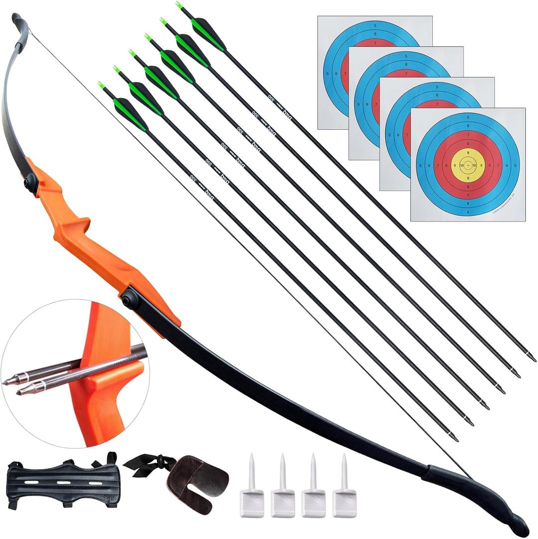 D&Q Archery Bow and Arrow Set for Adults Beginner Teenagers Youth, Takedown Recurve Bow 20lbs 30lbs 40lbs Left and Right Handed Bow, Recurve Bow Set for Outdoor Target Practice (Orange)