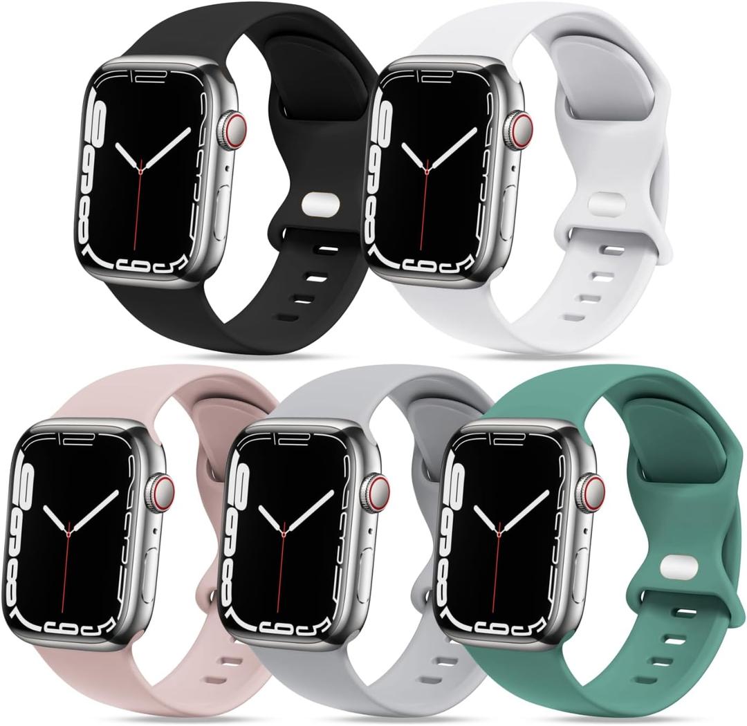 [5 PACK] STG Sport Watch Band Compatible with Apple Watch Band 38mm 40mm 41mm 42mm 44mm 45mm 49mm Soft Silicone Replacement Sport Strap Compatible for iWatch Ultra SE Series 8/7/6/5/4/3/2/1