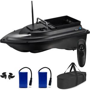 RC Fishing Bait Boat with 2 x 5200mAh Batteries & Carrying Bag, 1640FT Remote Range, 3.3LB Load Capacity, Speed Cruise, Night Lights  Remote Control Carp Bait Boat (Black)