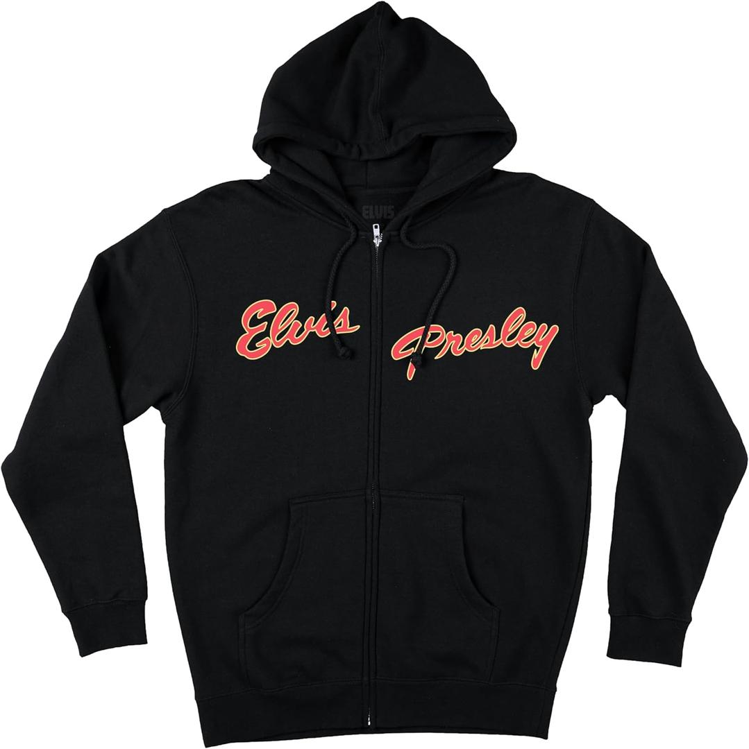 Elvis Presley Unisex Adult Official Merch Photo Back Zip Hoodie (Small, Black)