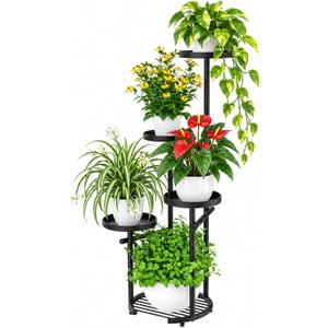 TOSKING Tall 5-Tier Round Metal Corner Plant Stand Indoor, Anti-Tip, Black