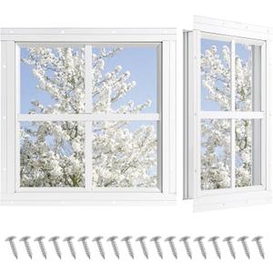 Shed Windows 2 Pack, Chicken Coop Windows 12" x 12" with Tempered Glass, Square Gable Flush Mounted Small Window for Shed, Playhouse, Household, Garage (White)