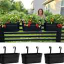 LaLaGreen Rail Planter (17 Inch, 3 Pack) Black Fence Garden Decorations Style Railing Flower Boxes Patio Decor Apartment Balcony Outdoor Hanging Metal Plants Planters Pots Holder Hooks