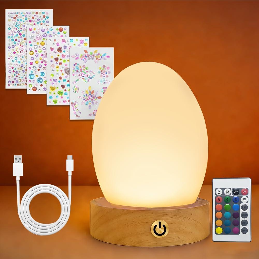 DIY Night Light Painting Kits with Acrylic Crystal Shiny Gem Stickers, Easter Christmas Themed Gifts, 16 Colors Changing Mode and Remote Control, Rechargeable Art Supplies Painting Light kit