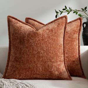 Pack of 2 Burnt Orange Fall Decorative Throw Pillow Covers 16x16 Cozy Soft Chenille Accent Vintage Square Couch Pillow Covers for Home Decor Bed Sofa Living Room