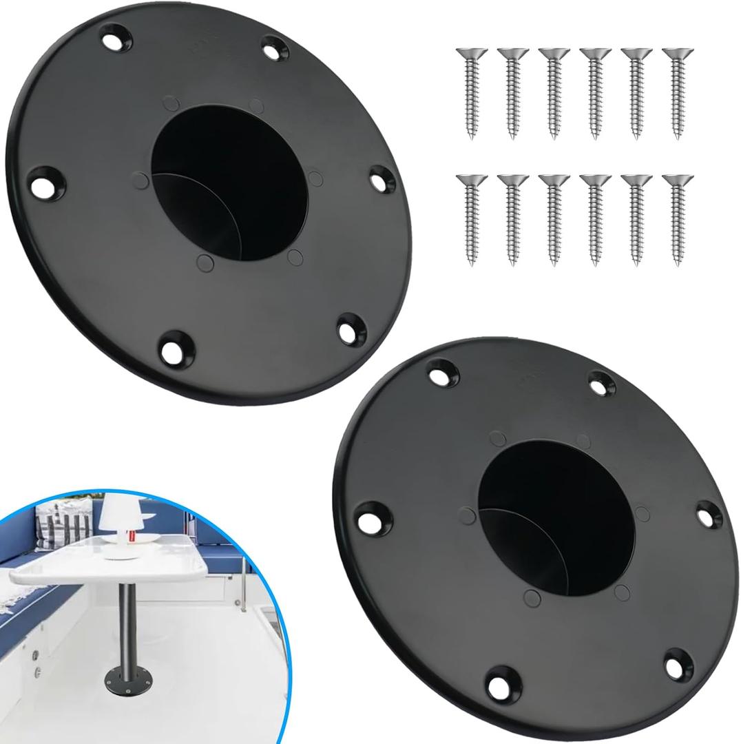 2 Pack Black RV Table Base Mount Aluminum Camper Table Base Mount with 6 Mounting Holes Floor Mounting Base Includes Mounting Screws
