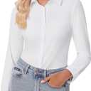 siliteelon Button Down Shirts for Women Slim fit Long Sleeve Stretch Dress Shirts Work Shirt Wrinkle Free Office Blouses White Small