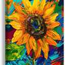SIXWOOD Colorful Sunflower Canvas Wall Art Abstract Plant Painting Poster Sunflower Picture for Wall Living Room, Bathroom Bedroom Home Room Decoration12*18 in
