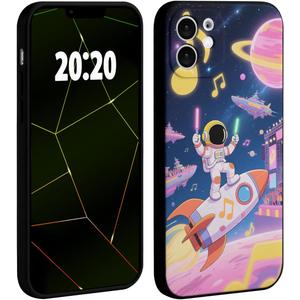 2 x Cute Astronaut Phone Case for iPhone 12 Case for Boys,Cool Cartoon Rocket Design Luxury Aesthetic Shockproof Pattern Camera Protection Cover Compatible with iPhone 12 Cases