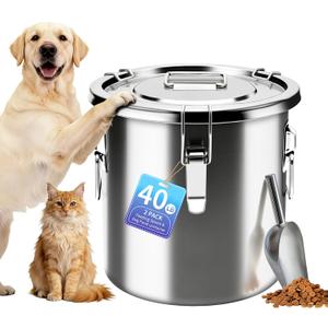 40 lb Stainless Steel Dog Food Storage Container, Airtight Metal Pet Food Storage Bin with Lid and Scoop, Large Dog Food Container for Dry Food, Keep Fresh, Easy to Clean