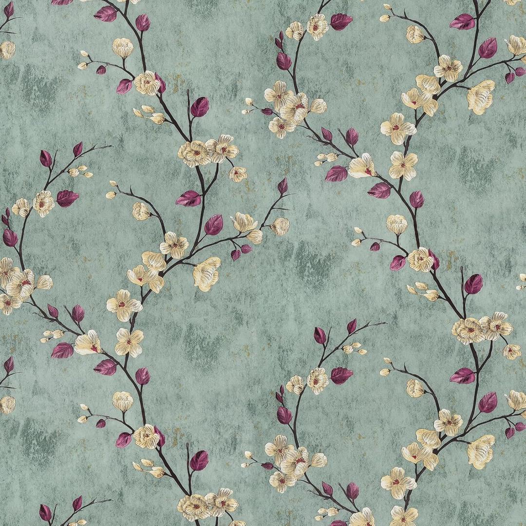 SOON AFTER 17.5x120 Floral Peel and Stick Wallpaper Flower Tree Contact Paper Self Adhesive Removable Modern Sage Green Wall Paper Decorative Wall Covering Countertop Vinyl Film Roll