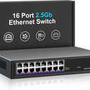 16 Port 2.5Gb Ethernet Switch Unmanaged, NICGIGA 16 Port 2.5G Network Switch, Plug & Play, Desktop or 19-inch Rack Mount, Fanless Metal Design
