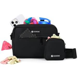 COOWONE Dog Treat Pouch with Removable Small Pet Training Treat Pouches, Built-in Poop Bag Dispenser, Adjustable Shoulder Strap Cross Body Dog Walking Bag (Black)