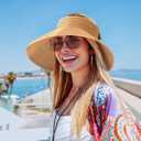 Beach Sun Hats for Women, Wide Brim Visor Hats of Paper Straw, Adjustable, Packable Ponytail Hats Floppy, for Beach Fishing Gardening Golf Hiking, Khaki (Beige)