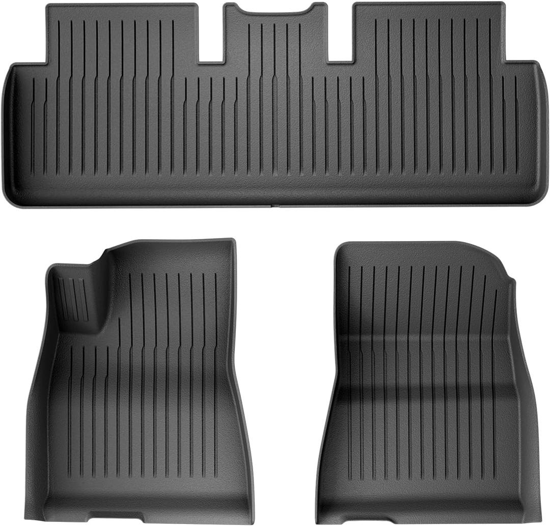 Custom Fit Floor Mats for 3 2020 2021 2022 2023 Model, TPE All Weather Car Floor Liner, 1st and 2nd Row Front & Rear Full Set - Black, 3Pc