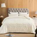 PHF Soft Sherpa Fleece Blanket Queen Size for Bed, 510GSM Fleece Lightweight Yet Warm Blanket, No Shed No Pilling, 90" x 90", Tufted Jacquard Cozy Thick Bed Throw for Home Decor, Cream