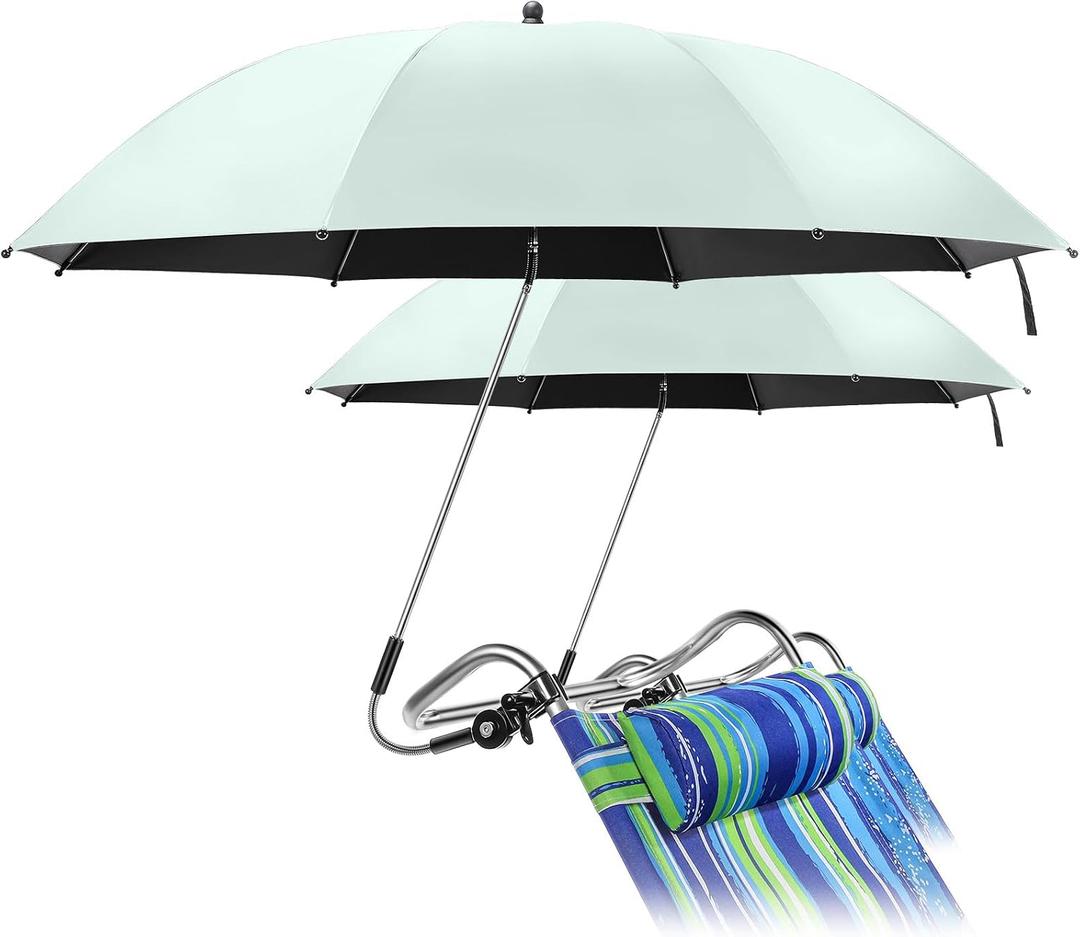 Talltalk 2 Pcs Beach Umbrella with Universal Clamp Adjustable Beach Shade UV Protection Chair Portable Outdoor Umbrella for Camping Patio Chairs Golf Carts