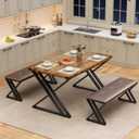 GAOMON Dining Table Set for 4, Kitchen Table with 2 Upholstered Benches, 3 Piece Dining Table Set for Small Space, Apartment, Saving Space for Kitchen, Dining Room (1.18'' Inch Cusion) (Vintage)