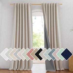 NICETOWN 100% Blackout Natural Linen Curtains 90" Length with Thermal Insulated Liners for Bedroom, Farmhouse Style Room Cooling Small Window Draperies for Dining Room (2 Panels, 52" W) (52"W x 90"L (Pack of 2))