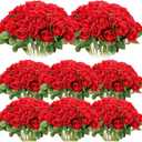 Hotop 80 Pcs Rose Artificial Flowers Bulk with Long Stem, Silk Roses Realistic Fake Flowers Bouquet for Wedding Table Centerpieces Bridal Shower Party Home Decorations(Red)