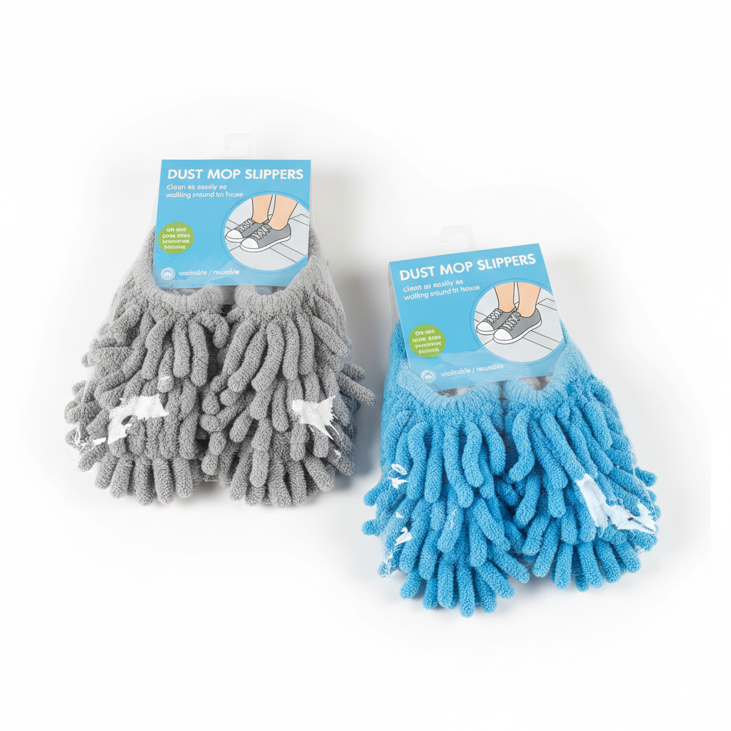 2 Pairs Dust Mop Slippers - Gray and Blue - One Size Fits Most