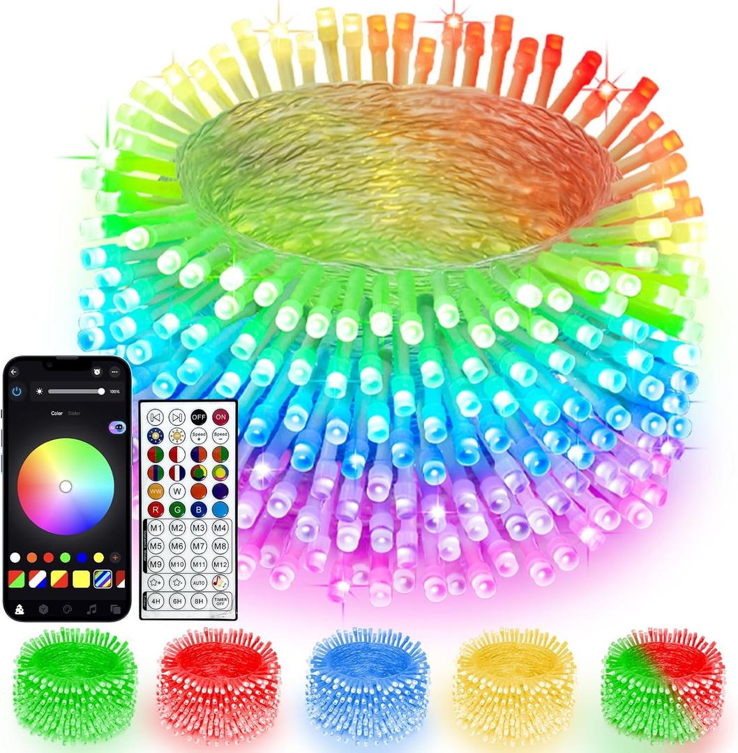 Smart Color Changing Christmas Lights with Remote & App Control, 66 FT 200 LED RGB String Lights with Timer, Music Sync Multiple Modes Twinkle Christmas Tree Light Waterproof Indoor Outdoor Xmas Decor