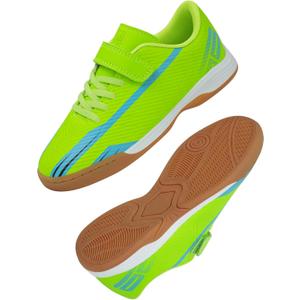 brooman Kids Indoor Soccer Shoes Boys Girls Futsal Soccer Sneakers (4 Big Kid, Lime)