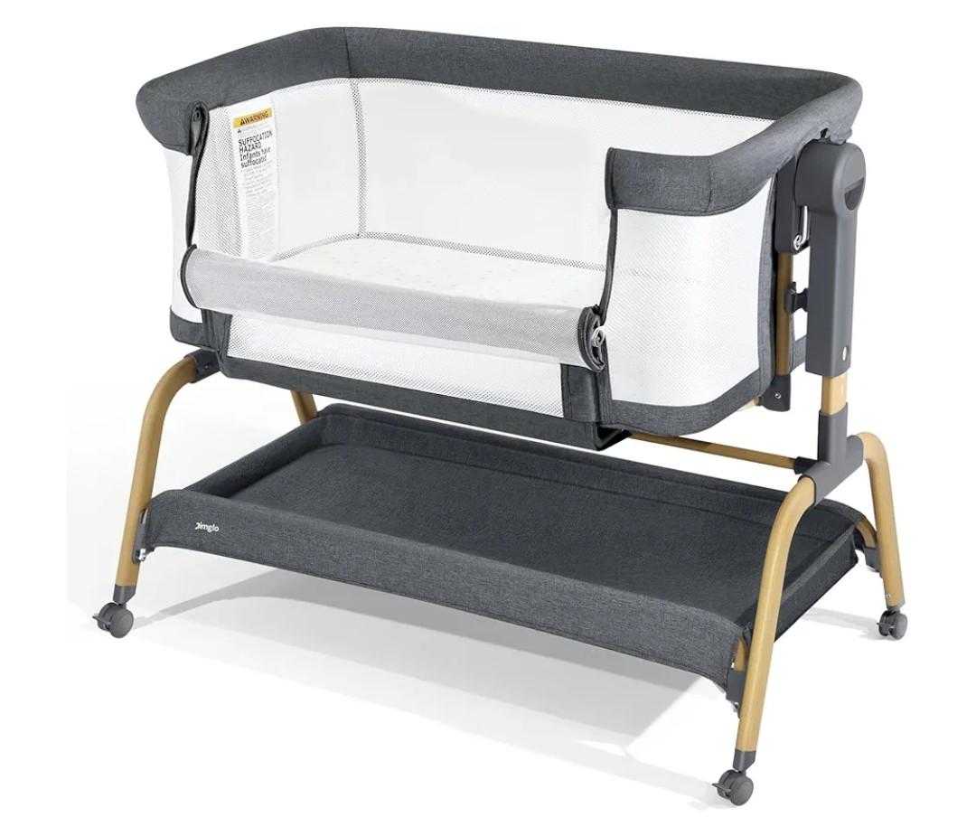 Jimglo 3 in 1 Baby Bassinet, Bedside Bassinet for Baby, Rocking Bassinet with Comfy Mattress and Wheels, 6 Height Adjustable Easy Folding Portable Bedside Crib for Newborn