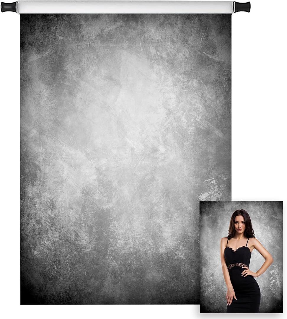 Kate 10ft(W) x10ft(H) Texture Photography Backdrops for Photographers Microfiber Seamless No Wrinkle Abstract Black Grey Photo Backdrop Portrait Background