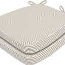AAAAAcessories D-Shaped Chair Cushions, 2" Thick Dining Chair Pads with Ties and Removable, Machine-Washable Cover, 17" x 16", Set of 2, Natural Sand Pinstripe