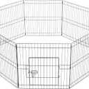 Yaheetech 24 inch Black Metal Pet Playpen 16 Panel Foldable Playpen for Puppy - Outdoor & Indoor with Door - Metal Dog Exercise Pen Barrier Kennel Portable Puppy Fence