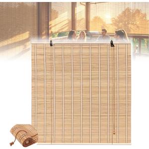 Bamboo Shades for Outdoor Patio, Custom Bamboo Blinds for Indoor Windows, Natural Woven Wood Window Blinds, Light-Filtering & Privacy Protection Roll Up Shades,Easy to Install