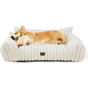 Bedsure ComfyFleece Cute Dog Couch for Medium Dogs - As Seen on TV on Good Day New York, Dog Couch Bed with Removable, Washable Cover, Supportive Pet Sofa, for Medium Large Dogs, 36inch, Cream (36x27x10")