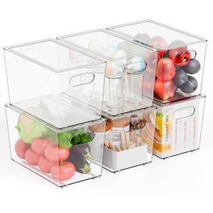 Yieach 6 Pack Large Stackable Clear Storage Bins with Lids,BPA FREE Pantry Organizers and Storage with Handle,Plastic Containers Organization and Storage for Kitchen,Refrigerator,Closet Organization