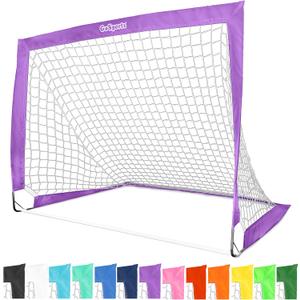 GoSports Portable Soccer Goals for Kids - 13 Color Options - Choose 4 x 3 ft or 6 x 4 ft - Team Tone Pop Up Nets for Backyard (Purple)