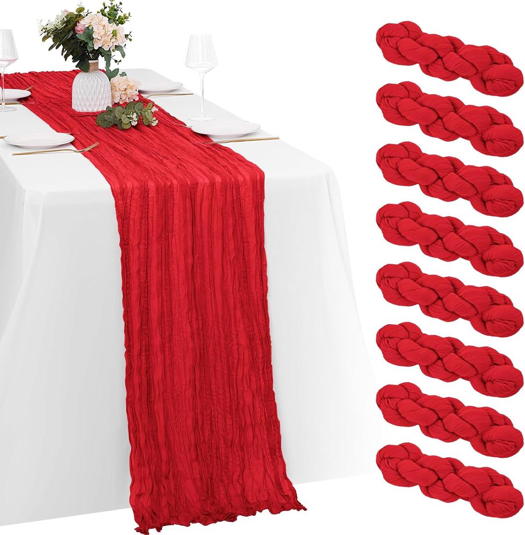 8 Pack Red Cheesecloth Table Runners 20x120 Inch Gauze Table Runner 10FT Easter Cheese Cloth Table Runner Rustic Sheer Runner for Wedding Baby Shower Birthday Party Table Decor