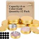 4oz Tins 12 Pack, Round Salve Tins for Salve, Aluminum Gold 4 oz Tin with Lids, Recycle Metal Tin Containers for Storage, DIY Containers for Food, Crafts, Candles, Lotions, Balm, Spices