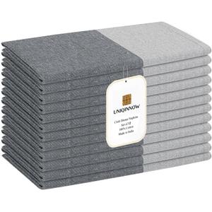 Set of 12 Cloth Dinner Napkins Cotton - Soft Durable Washable - Ideal for Farmhouse Party Wedding Christmas - Perfect Everyday Use Table Linen 18x18 inch Cloth Napkins Grey