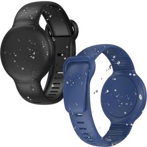 2 Pack for AirTag Bracelet for Kids Compatible with Apple AirTag (1st & 2nd Generation), Adjustable, Waterproof Silicone Air Tag Bracelet Kids Wristband Secure Holder for Toddler Child (Black/DeepBlue)