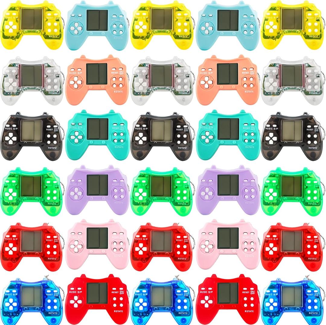 30 Pack Mini Video Game Keychain Small Game Keychains Bulk for Birthday School Party Gifts Goodie Bag Fillers