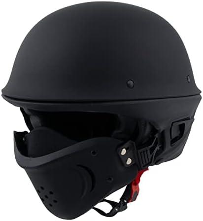 Milwaukee Helmets MPH9830DOT Rascal 3/4 Open Face Flat Black 2 in 1 Motorcycle Helmet Biker - Large