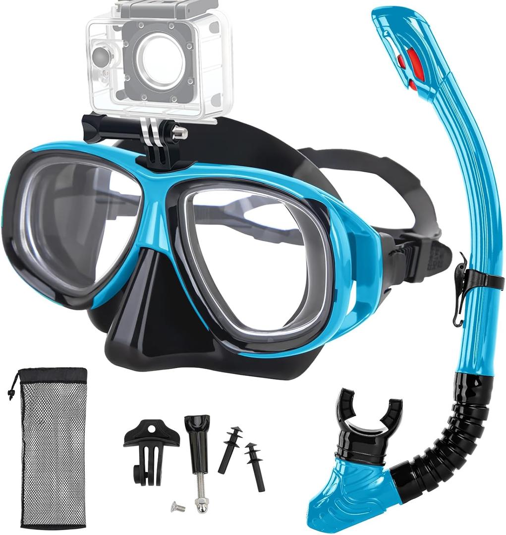 Nearsighted Snorkeling Gear for Adults Youth, Professional Full Dry Top Silicone Snorkel Set, Anti-Fog Scuba Diving Mask with Adjustable Strap (-4.5)