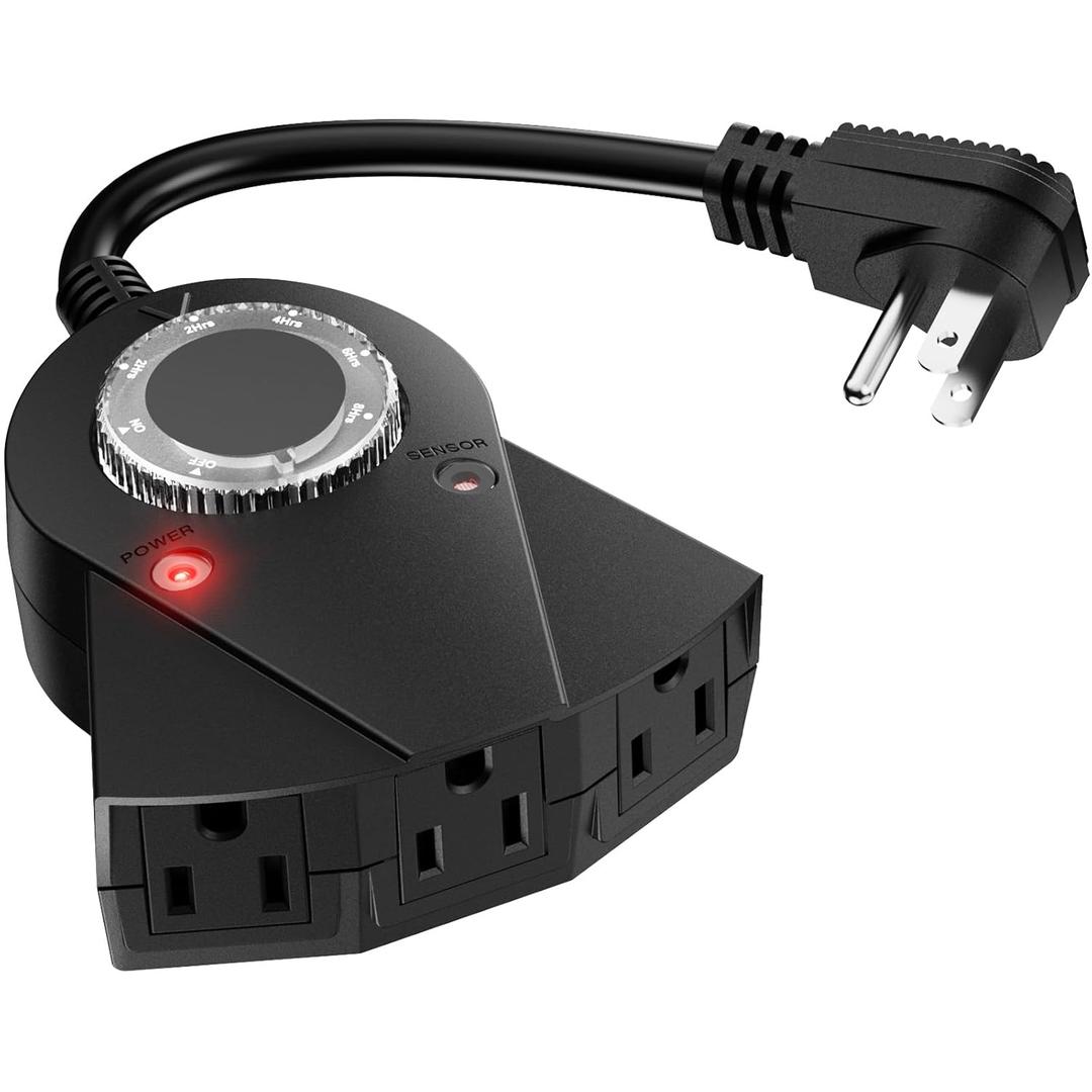 Outdoor Light Timer Waterproof, 24 Hours Plug in Timer with 2, 4, 6 or 8 Hours Countdown Mode, 3 Grounded Dusk to Dawn Electrical Outlet for Outdoor Backyard Garden Patio Lights Christmas Decorations