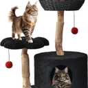 Easyego Modern Cat Tree, Aesthetic Wood Cat Tree Tower for Large Cats, Luxury Cat Condo with Scratching Posts and Flower Platforms, Cat Furniture by Easyego(Modern Black)