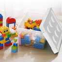 Plastic Storage Bins with Lids - Stackable Toy Storage Organizer Box Set of 2, Toy Chests with Compatible Building Baseplate and Lid, Storage Container for Building Bricks & Toys- White