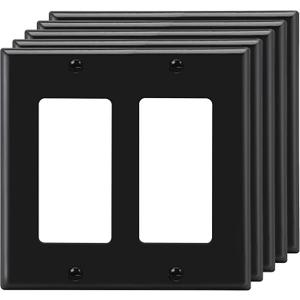 [5 Pack] BESTTEN 2 Gang Black Decorator Wall Plate, Standard Size, H4.53 x W4.57, Unbreakable Polycarbonate Outlet and Switch Cover, UL Listed